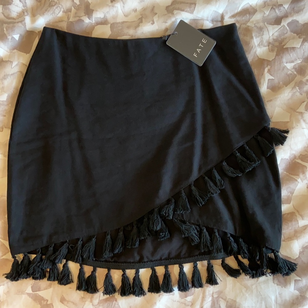Vici Black Mini Skirt with Tassels